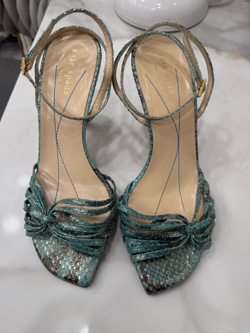 kate spade Metallic Teal Strappy Pointed-Toe Slingback Heels